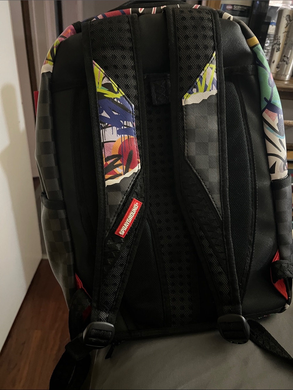 Sprayground Black Multi Shark Graffiti Checkerboard Backpack - Picture 2 of 4